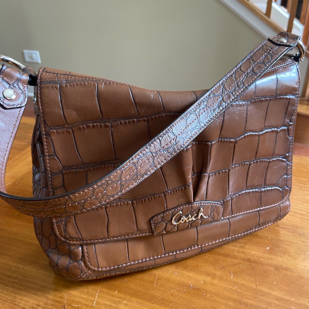 Coach Camel Croc Embossed Patent leather shoulder/crossbody bag
